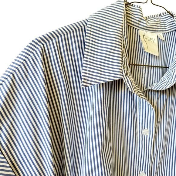 FINLEY STRIPED TIE WAIST COTTON BLEND MIDI SHIRTDRESS COASTAL NAUTICAL A LINE LG - Picture 4 of 12